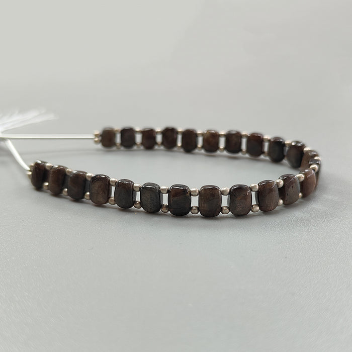 Chocolate Sapphire Smooth Loose Beads: 66.10cts Natural Untreated 925 Silver Golden Sapphire Gemstone Cushion Beads 7mm - 8mm 7" Strand