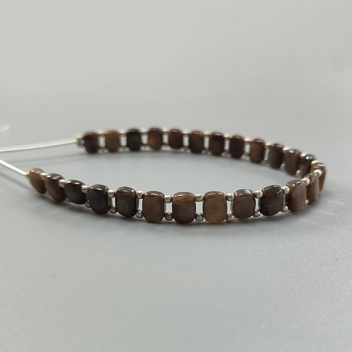 Chocolate Sapphire Smooth Loose Beads: 67.70cts Natural 925 Silver Golden Brown Sapphire Gemstone Cushion Beads 7.5mm - 8mm 7.25" Strand