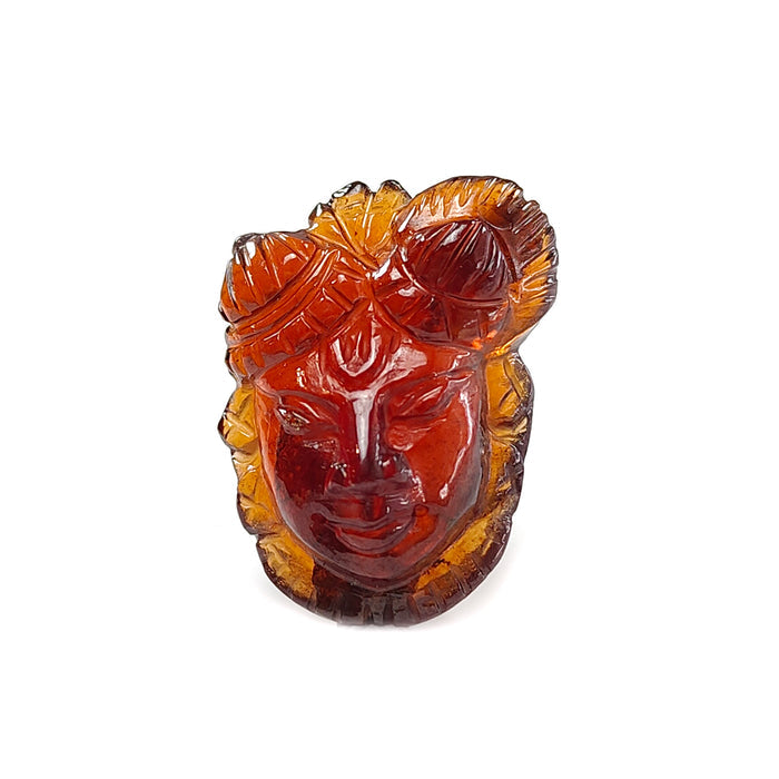Cinnamon Hessonite Garnet Gemstone Carving: 27.20cts Natural Untreated Hessonite Hand Carved Lord Shrinathji Idol 25*21mm January Birthstone