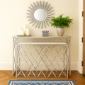 Console Table Silver Entrance Marble Top Table in Silver with White & Grey Shade Marble Top Available in TWO Sizes