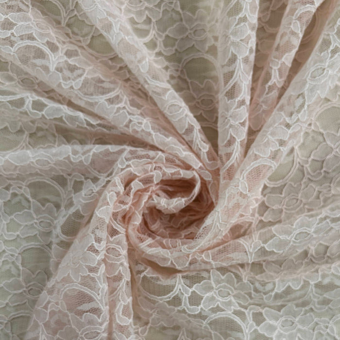 Corded Floral Lace - Nylon Cotton - Soft Rose