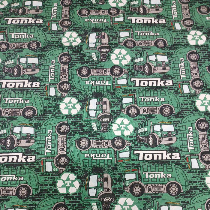 Tonka- Recycling Trucks Green Cotton Fabric