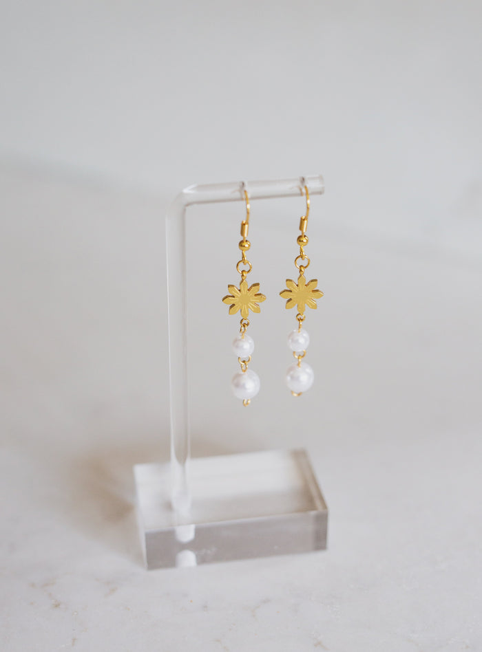 Dainty Philippine Sun and Pearl Dangle Earrings