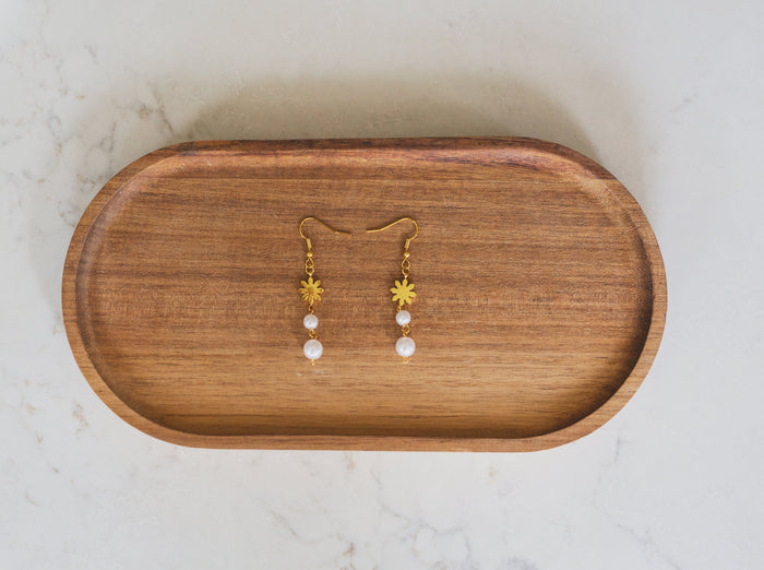 Dainty Philippine Sun and Pearl Dangle Earrings