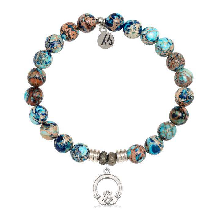 Earth Jasper Gemstone Bracelet with Claddagh Sterling Silver Charm