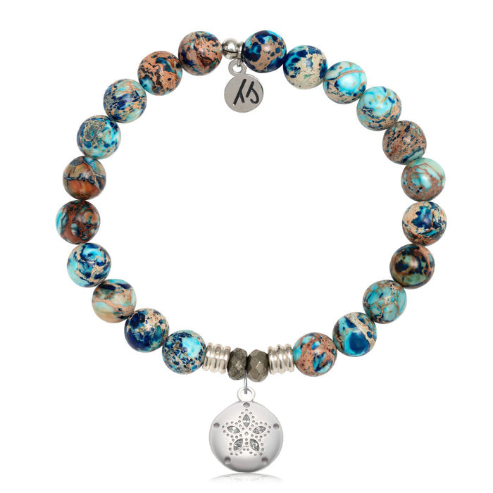 Earth Jasper Gemstone Bracelet with Sand Dollar CZ Sterling Silver Charm
