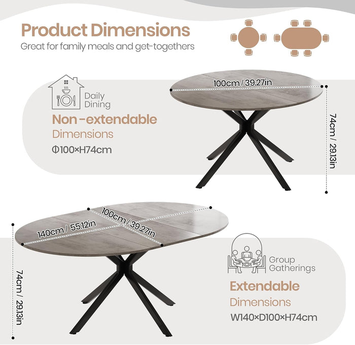 Extendable Round to Oval Dining Table