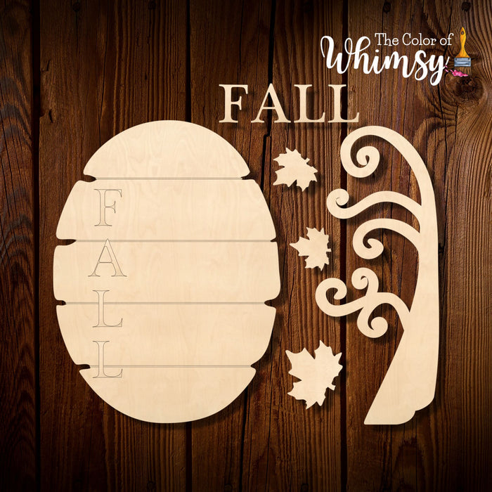 Fall Tree on Weathered Oval - Layered