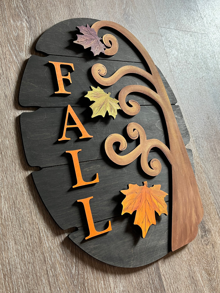 Fall Tree on Weathered Oval - Layered