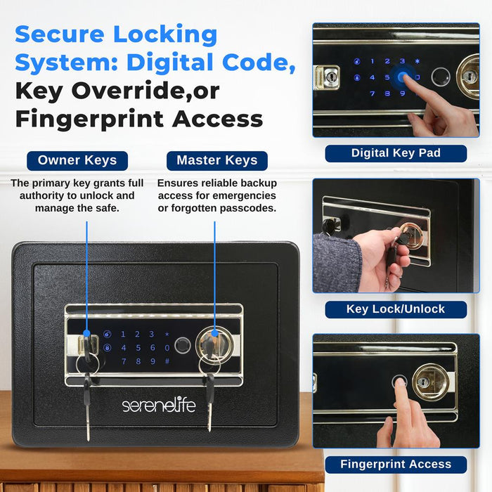 Fingerprint Safe 0.63 Cu Ft, Heavy-Duty Steel, Touchscreen, Black
