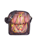 Women's hand-painted flaming artwork leather slim crossbody bag for daily use