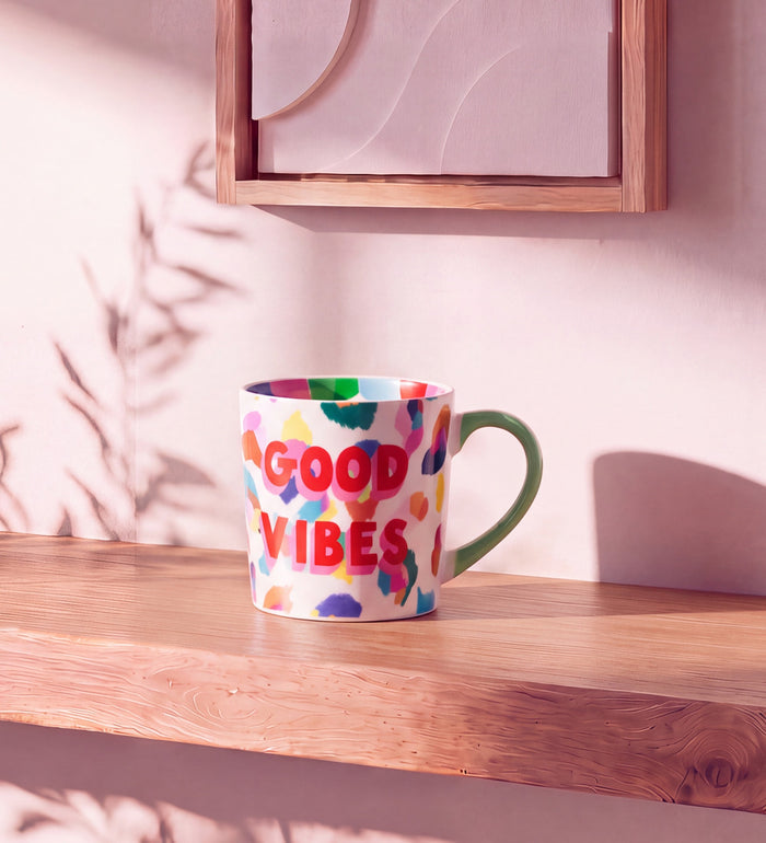 Good Vibes Painted Leopard Mug