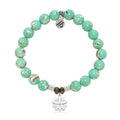 Green Shell Gemstone Bracelet with Thank You Flower Sterling Silver Charm