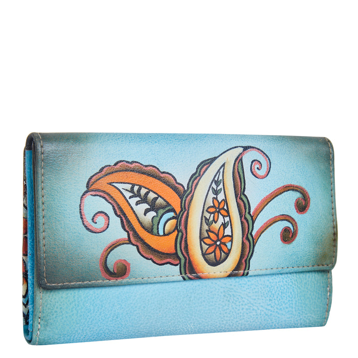 Women's mandala art bifold wallet for everyday carry-half side view