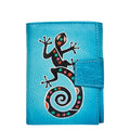 Women's hand-painted blue lizard leather trifold wallet for daily use