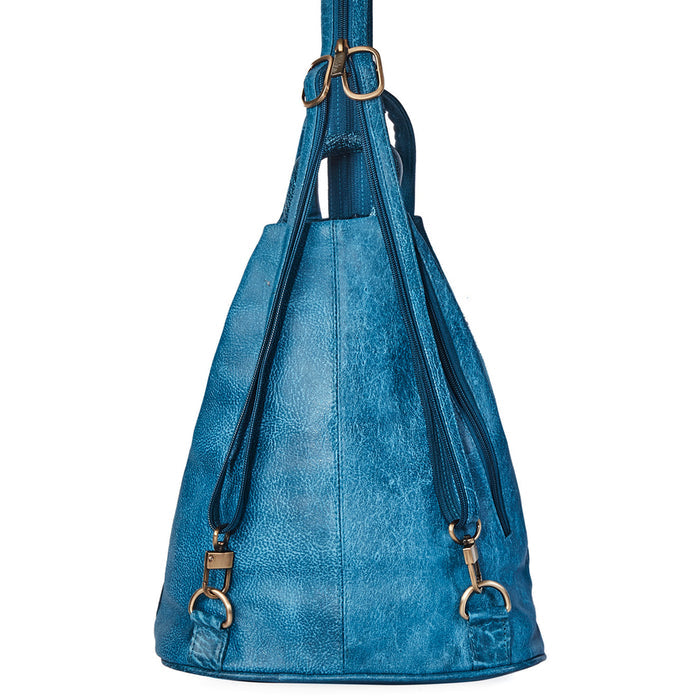 Women's turquoise triangle convertible backpack for daily adventures-back view