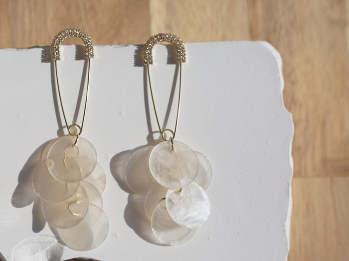 Handcrafted Capiz Shell Safety Pin Statement Earrings