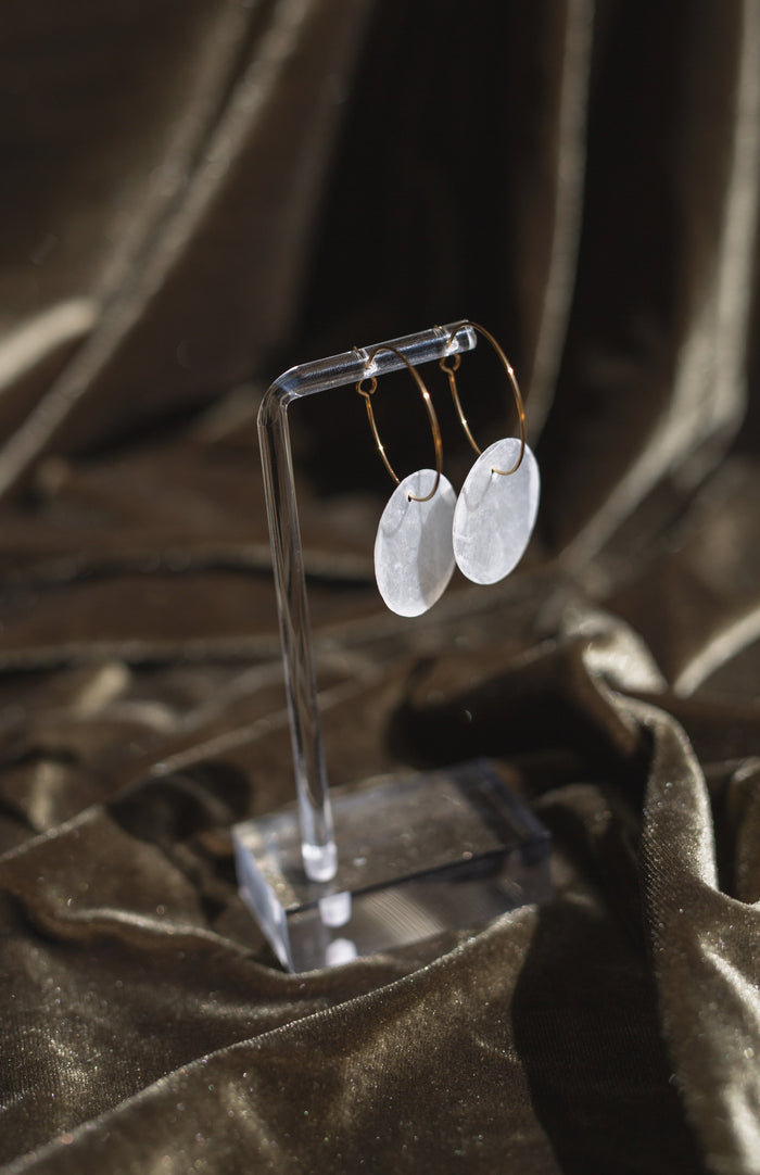 Handcrafted Threaded Round Capiz Shell Hoop Earrings