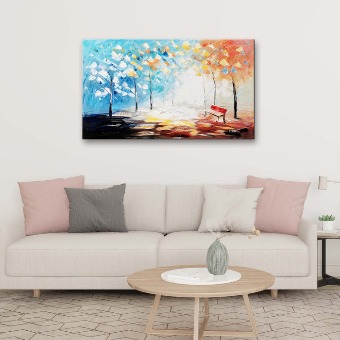 Handmade Oil Painting of Large Landscape View on Stretched Canvas