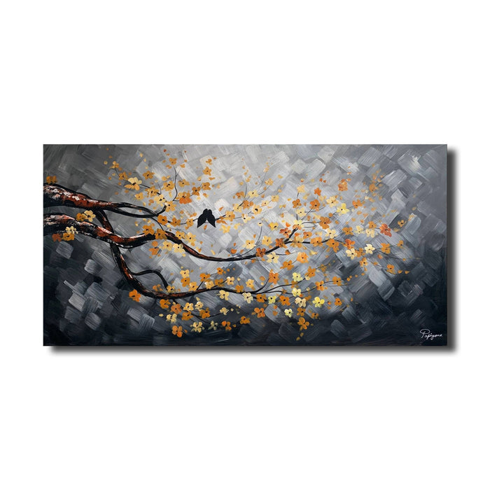 Handmade Oil Painting on Canvas of Two Love Birds on Blossom Tree