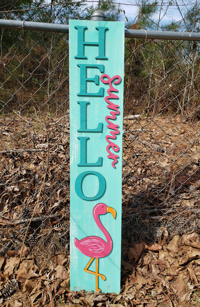 Hello Summer Flamingo Porch Leaner