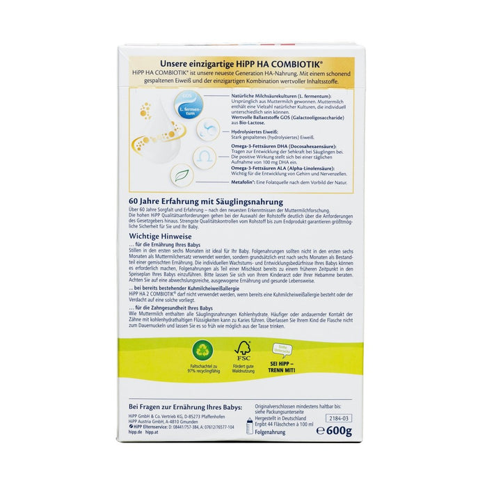 HiPP HA 2 - Hypoallergenic Formula from 6+ Months (600g) - Formuland