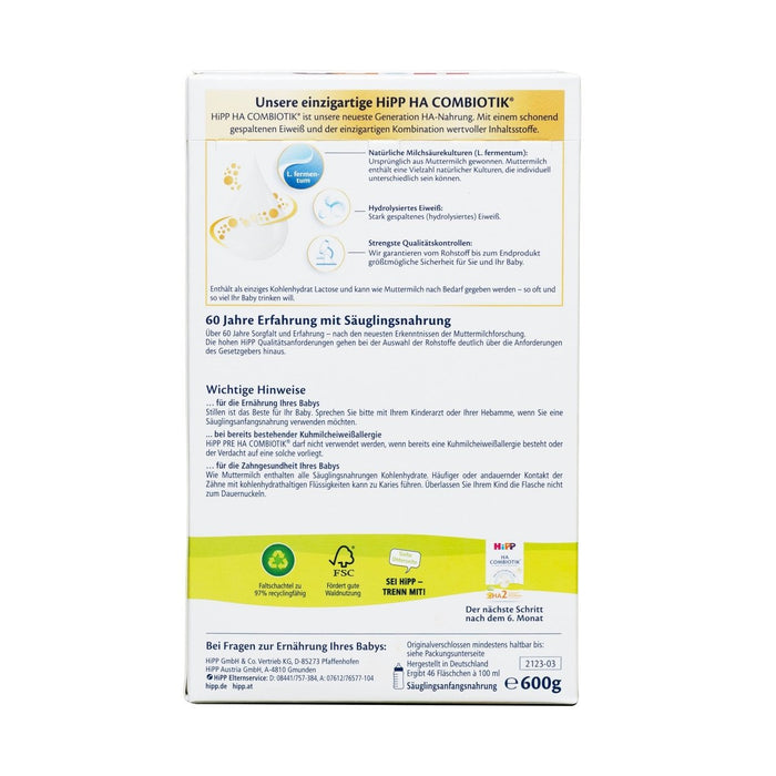 HiPP HA PRE - Hypoallergenic Formula from Birth (600g) - Formuland