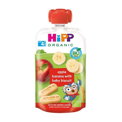 HiPP Organic Hippis Apple Banana & Baby Biscuit Puree – 6 Pack (From 4 Months) - Formuland