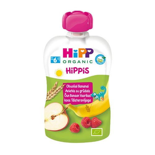 HiPP Organic Hippis Apple Banana Raspberry with Wholemeal Cereal Puree – 6 Pack (From 6 Months) - Formuland