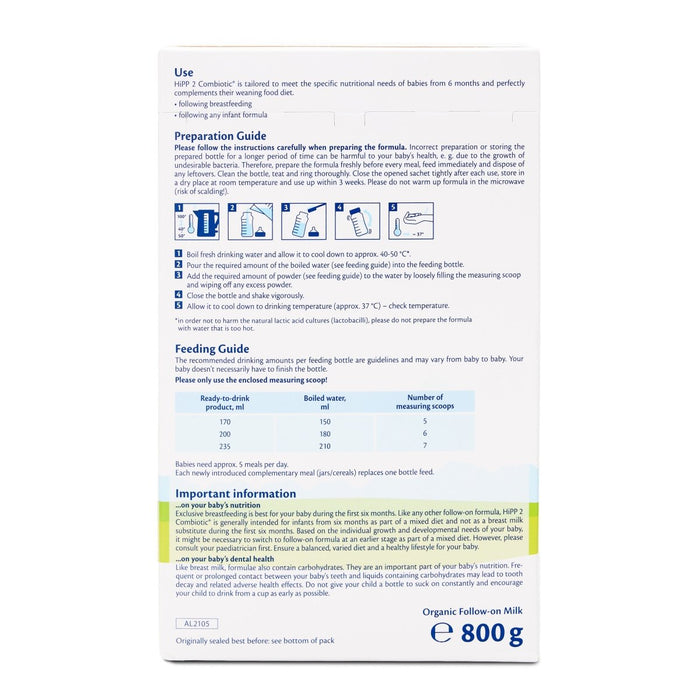 HiPP Stage 2 Organic COMBIOTIC Follow - On Formula (800g) – International (LT Packaging) - Formuland