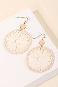 Ivory- Round Raffia Disc Drop Earrings