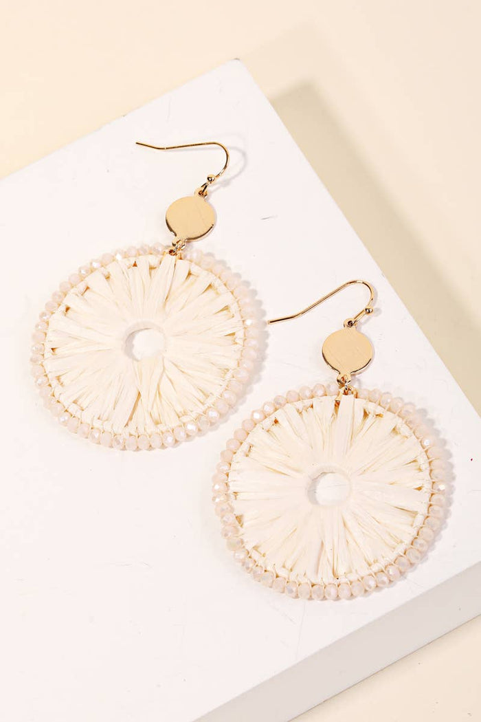 Ivory- Round Raffia Disc Drop Earrings