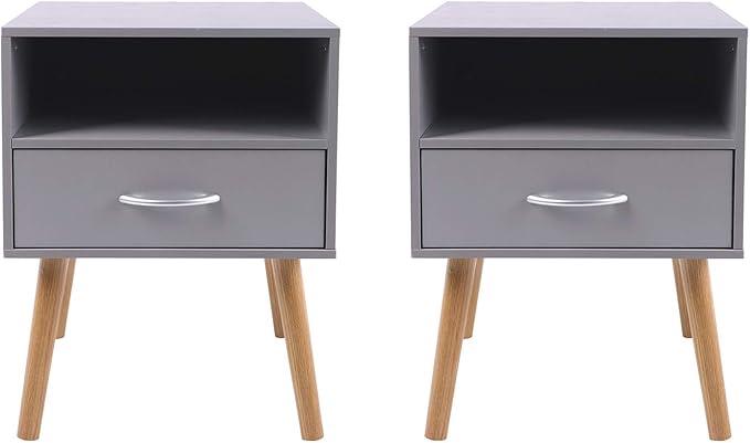 Joolihome bedside table featuring a drawer and open compartment, perfect for modern bedroom decor.