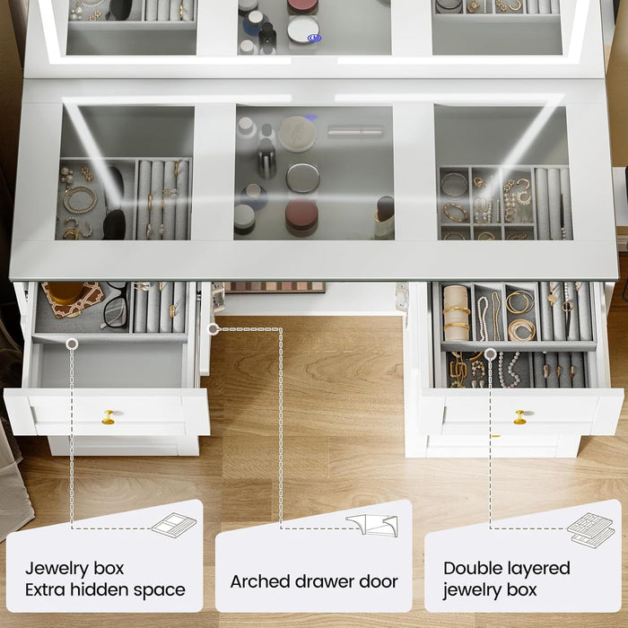 Joolihome Dressing Table Vanity Desk with LED Mirror and 3-Tier Storage Trolley