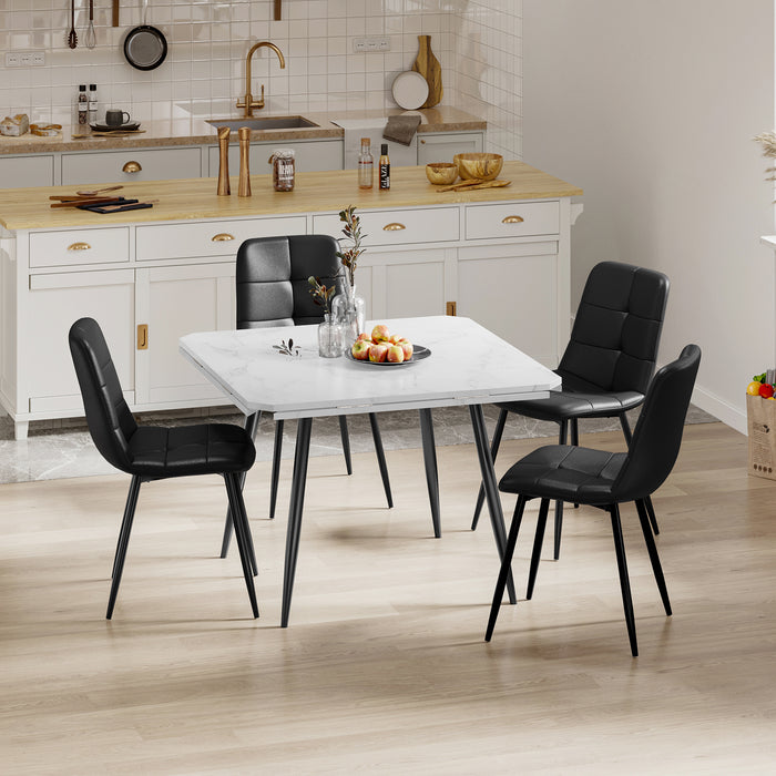 Marble Effect / Black Pu Chairs / Set of 4