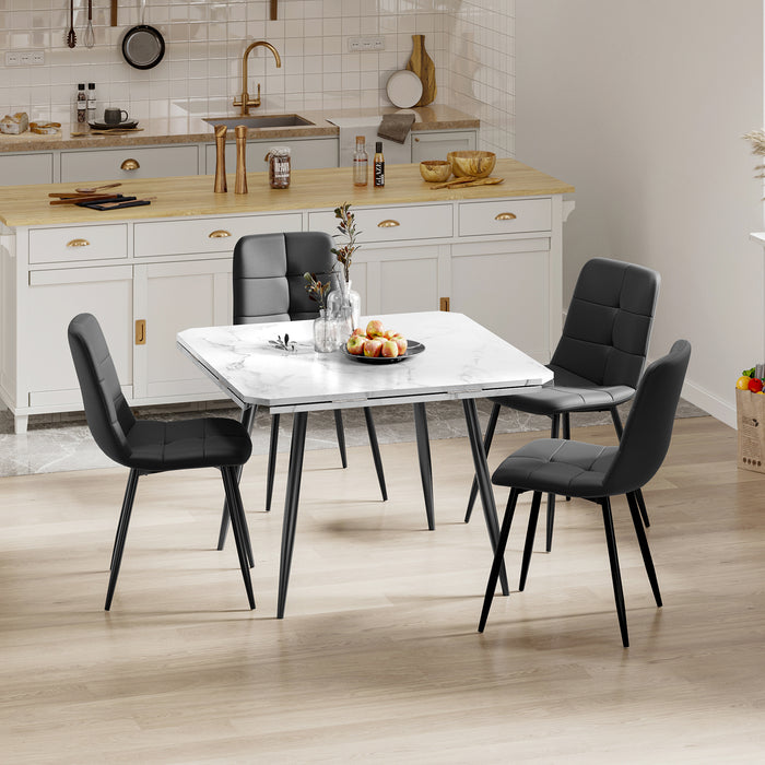 Marble Effect / Black Linen Chairs / Set of 4