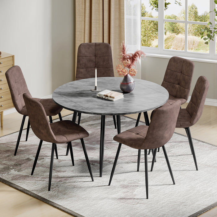 Concrete Effect / Brown Faux Leather Chairs / Set of 6