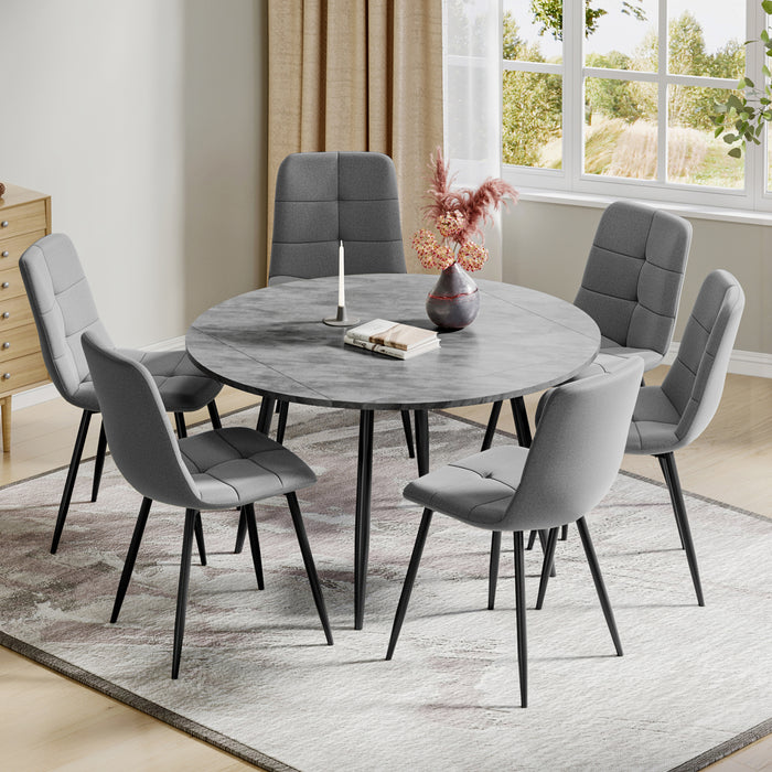 Concrete Effect / Grey Linen Chairs / Set of 6