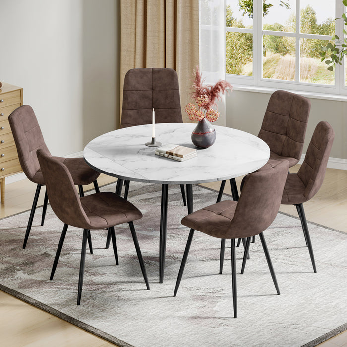 Marble Effect / Brown Faux Leather Chairs / Set of 6