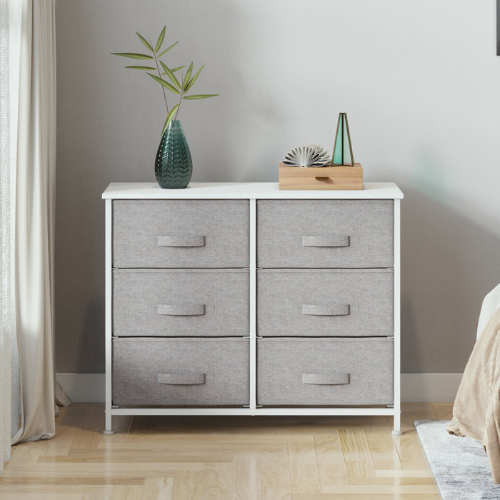 JOOLIHOME Fabric Storage Cabinet with Wooden Top and Metal Frame 3 Tier-6 Drawer