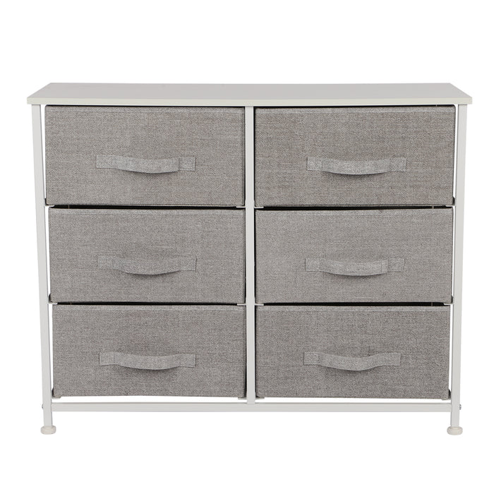 JOOLIHOME Fabric Storage Cabinet with Wooden Top and Metal Frame 3 Tier-6 Drawer