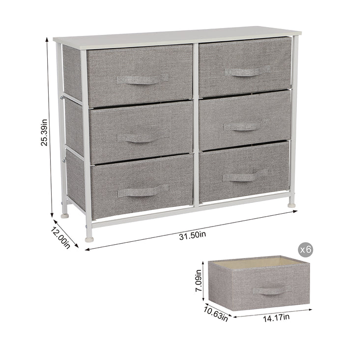 JOOLIHOME Fabric Storage Cabinet with Wooden Top and Metal Frame 3 Tier-6 Drawer