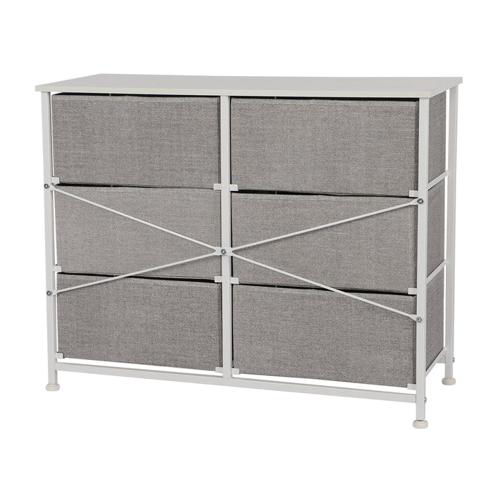 JOOLIHOME Fabric Storage Cabinet with Wooden Top and Metal Frame 3 Tier-6 Drawer