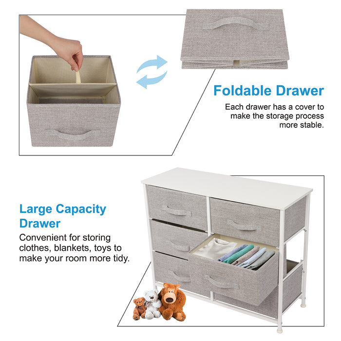 JOOLIHOME Fabric Storage Cabinet with Wooden Top and Metal Frame 3 Tier-6 Drawer