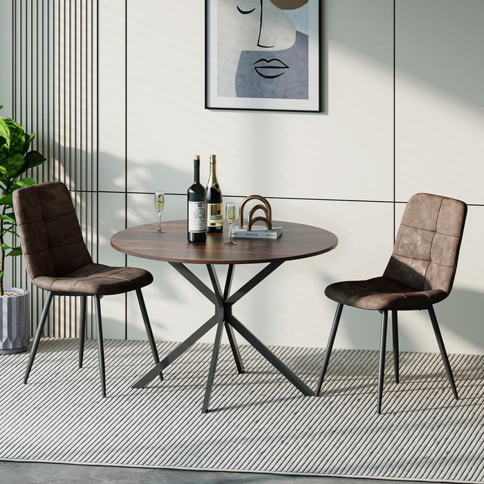 Wood Effect Table / Brown Faux Leather Chairs / Set of 2