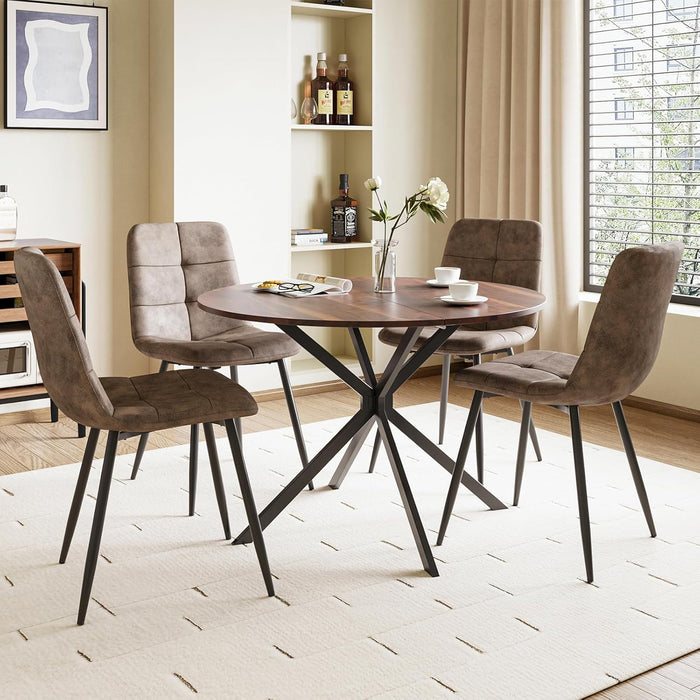 Wood Effect Table / Brown Faux Leather Chairs / Set of 4