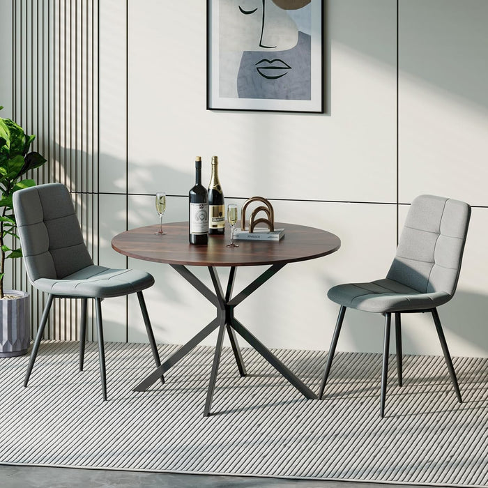 Wood Effect Table / Grey Linen Chairs / Set of 2