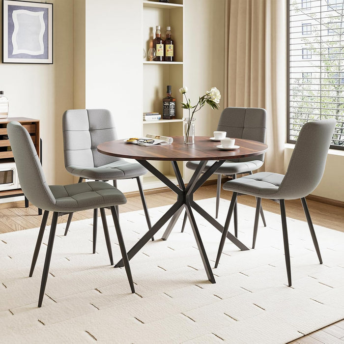 Wood Effect Table / Grey Linen Chairs / Set of 4