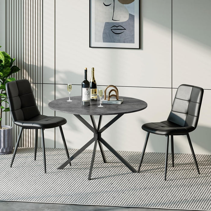 Concrete Effect Table / Black Pu Chairs / Set of 2