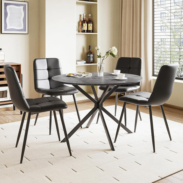 Concrete Effect Table / Black Pu Chairs / Set of 4